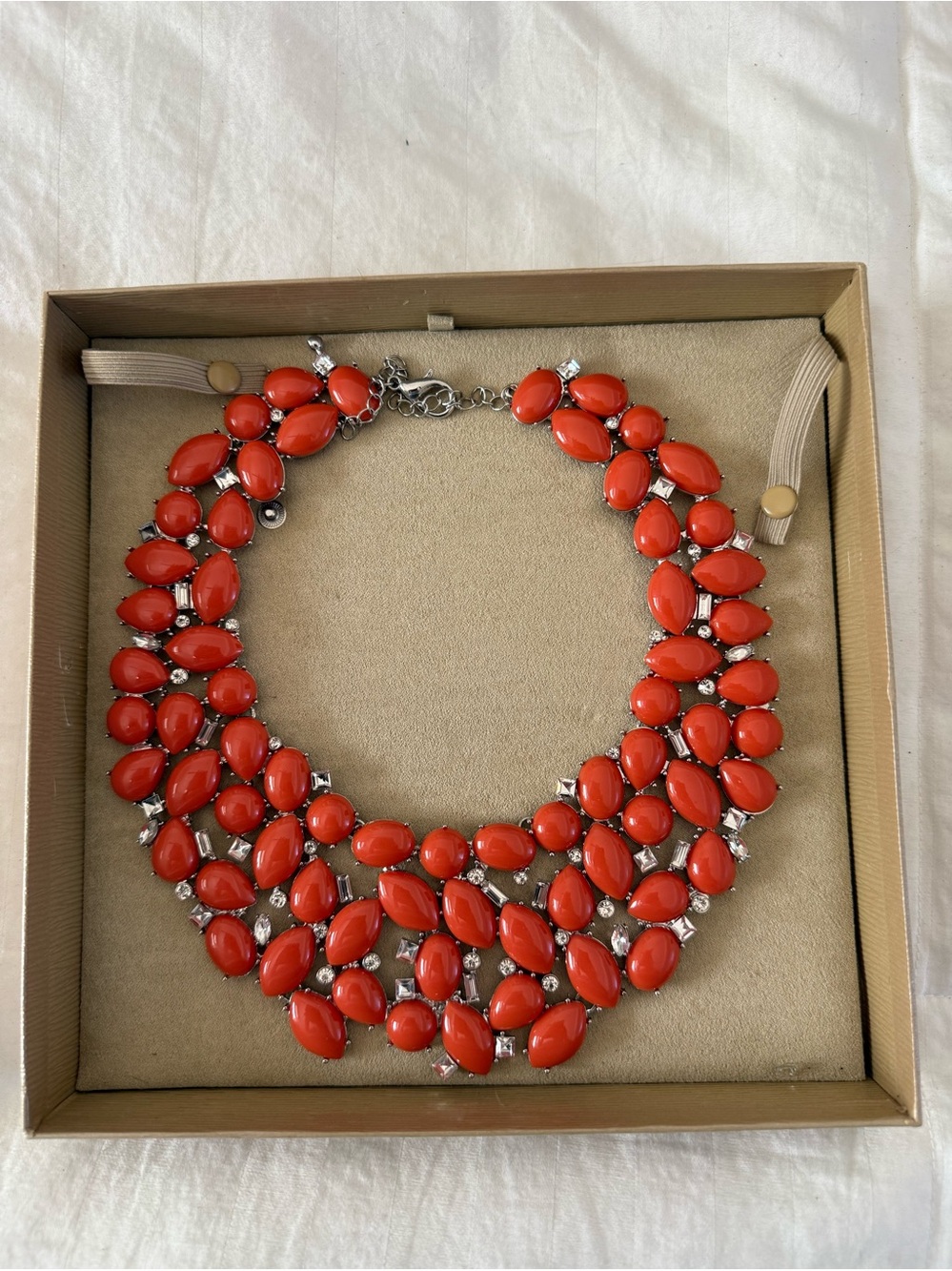 Vintage costume collar necklace - “coral and baguette crystals).